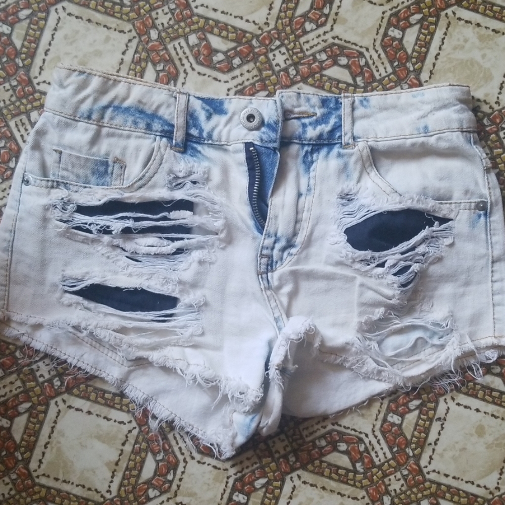 Distressed jean shorts